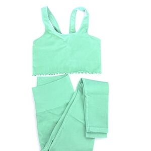 Spiritual Gangster M/L set mint Green Ribbed Leggings and Top has shelf bra